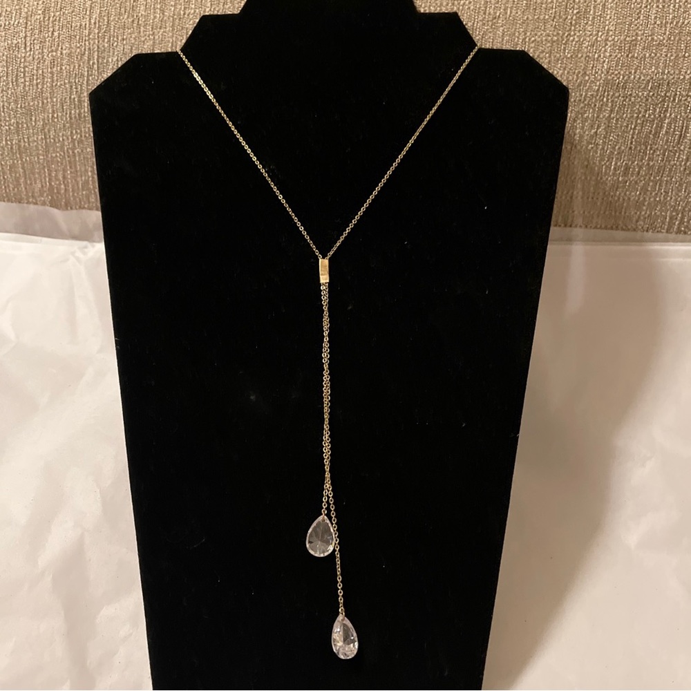 Express Gold Tone Clear Glass Pendant Necklace Elegant Style Fashion